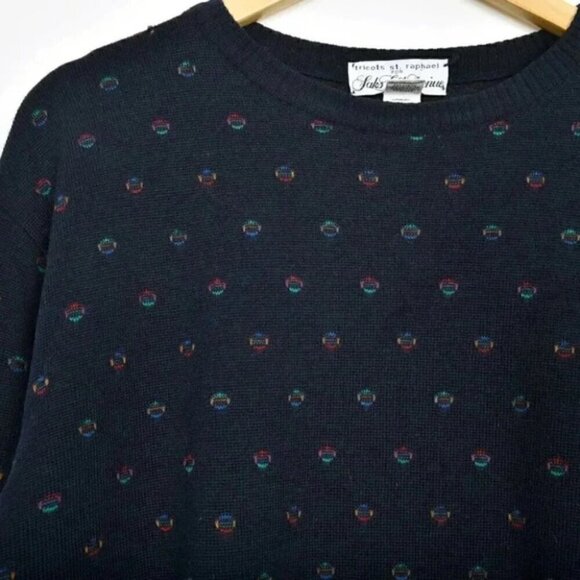 Vintage Tricots St. Raphael For Saks Fifth Avenue Blue  Wool Sweater Medium - Picture 2 of 5